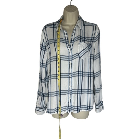 Woolrich Blue and White Long Sleeve Button Down Shirt with Cuffed Sleeves size M - Picture 7 of 7